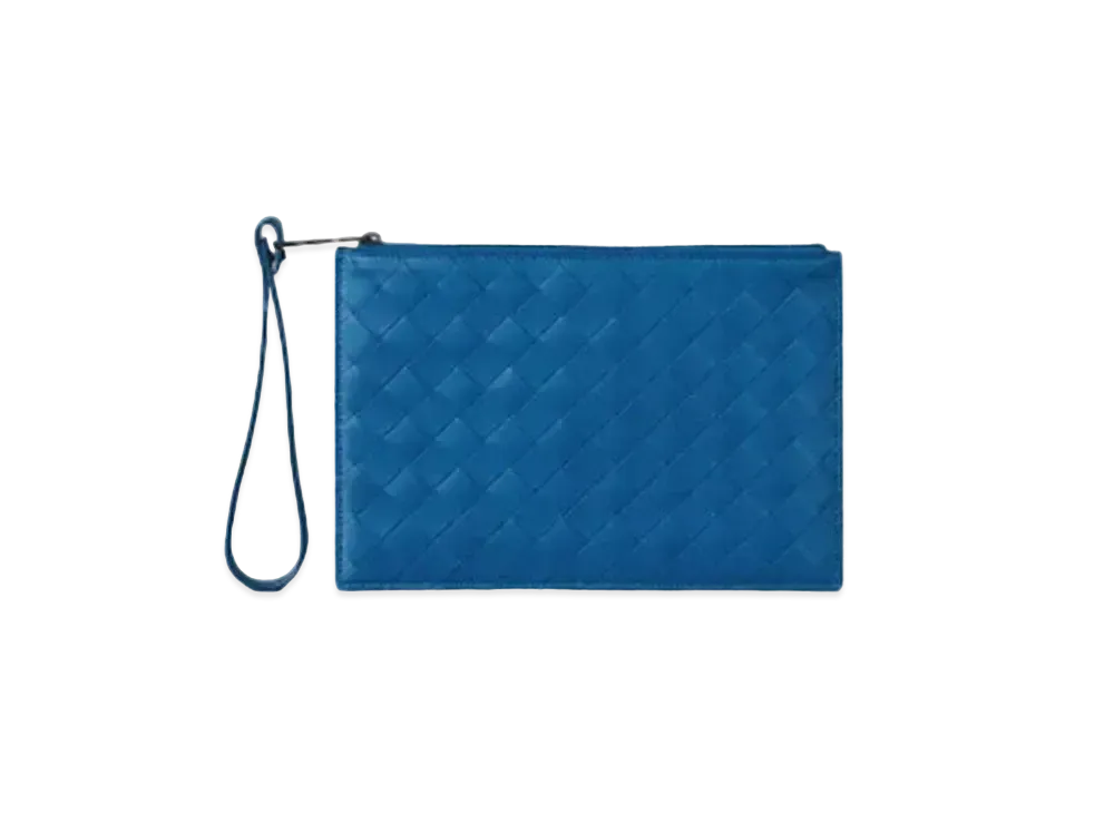 Bottega Veneta Medium Intrecciato Woven Leather Clutch "Sapphire"