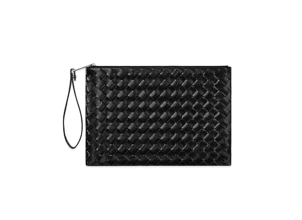 Bottega Veneta Medium Intrecciato Woven Calfskin Clutch "Black"