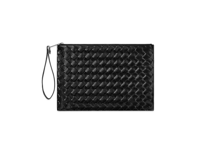 Bottega Veneta Medium Intrecciato Woven Calfskin Clutch "Black"