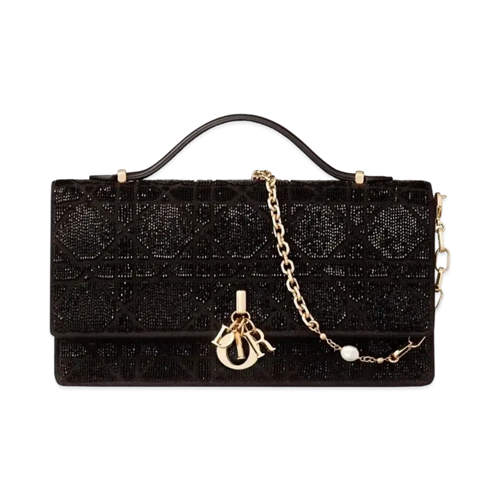 Dior Miss Dior Mini Bag Cannage Cotton Micropearl Embroidery "Black"