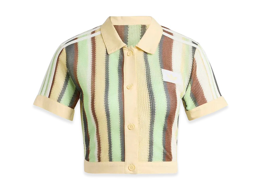 adidas Women's Summer Glow Striped Cropped Polo "Easy Yellow"