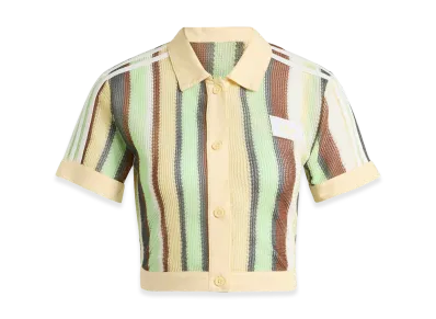 adidas Women's Summer Glow Striped Cropped Polo "Easy Yellow"