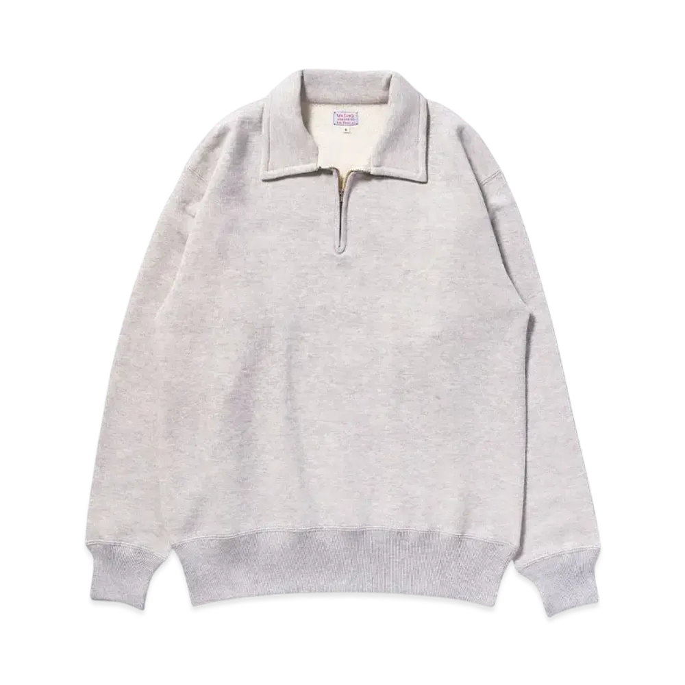 THE REAL McCOY'S 10 OZ. Loopwheel 1/4 Zip Sweatshirt "Snow Grey"
