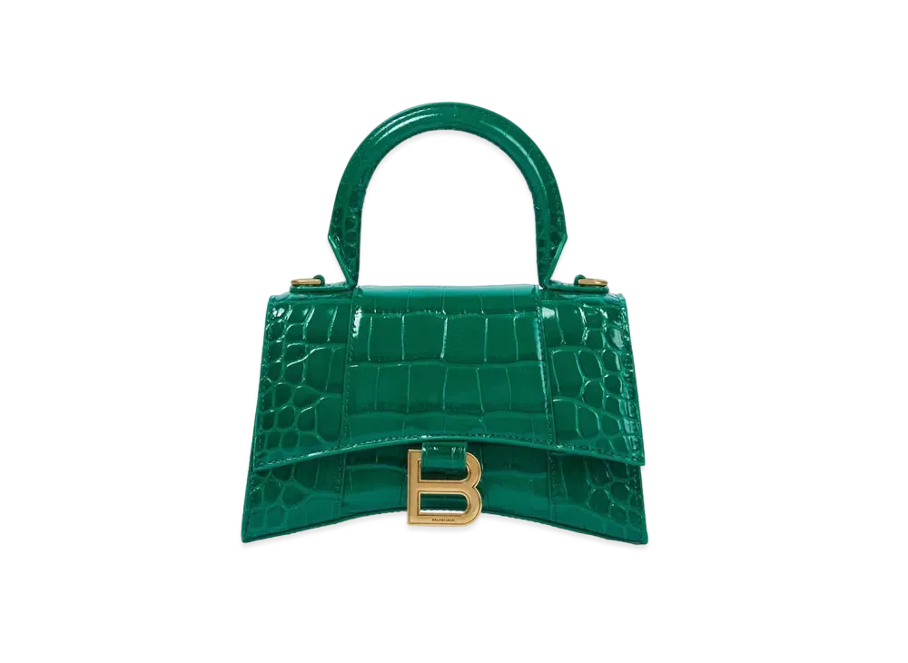 BALENCIAGA Hourglass XS Top Handle Bag Crocodile Embossed "Green"