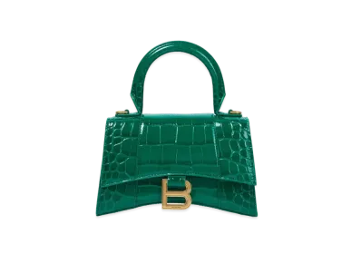 BALENCIAGA Hourglass XS Top Handle Bag Crocodile Embossed "Green"