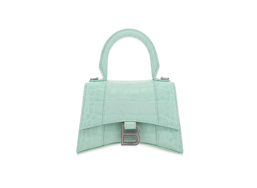 BALENCIAGA Hourglass XS Croco Embossed Bag "Blue"