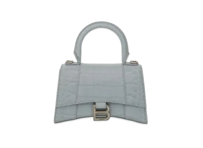 BALENCIAGA Hourglass XS Croco Embossed Bag "Ash Blue"