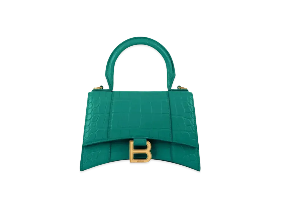 BALENCIAGA Hourglass Plus Small Crocodile Handbag "Green"