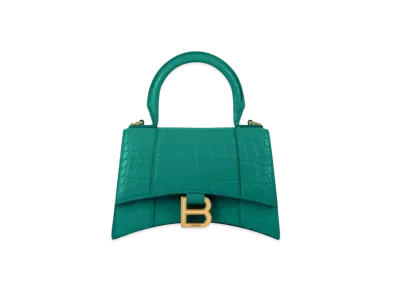 BALENCIAGA Hourglass Plus Small Crocodile Handbag "Green"