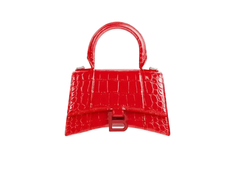 BALENCIAGA Hourglass XS Top Handle Bag Crocodile Embossed "Red"