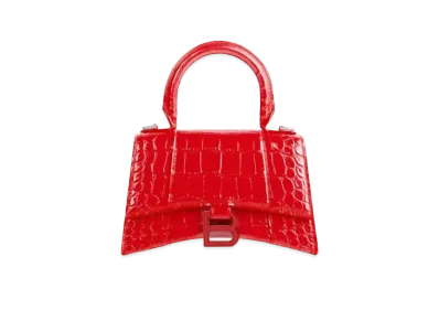 BALENCIAGA Hourglass XS Top Handle Bag Crocodile Embossed "Red"