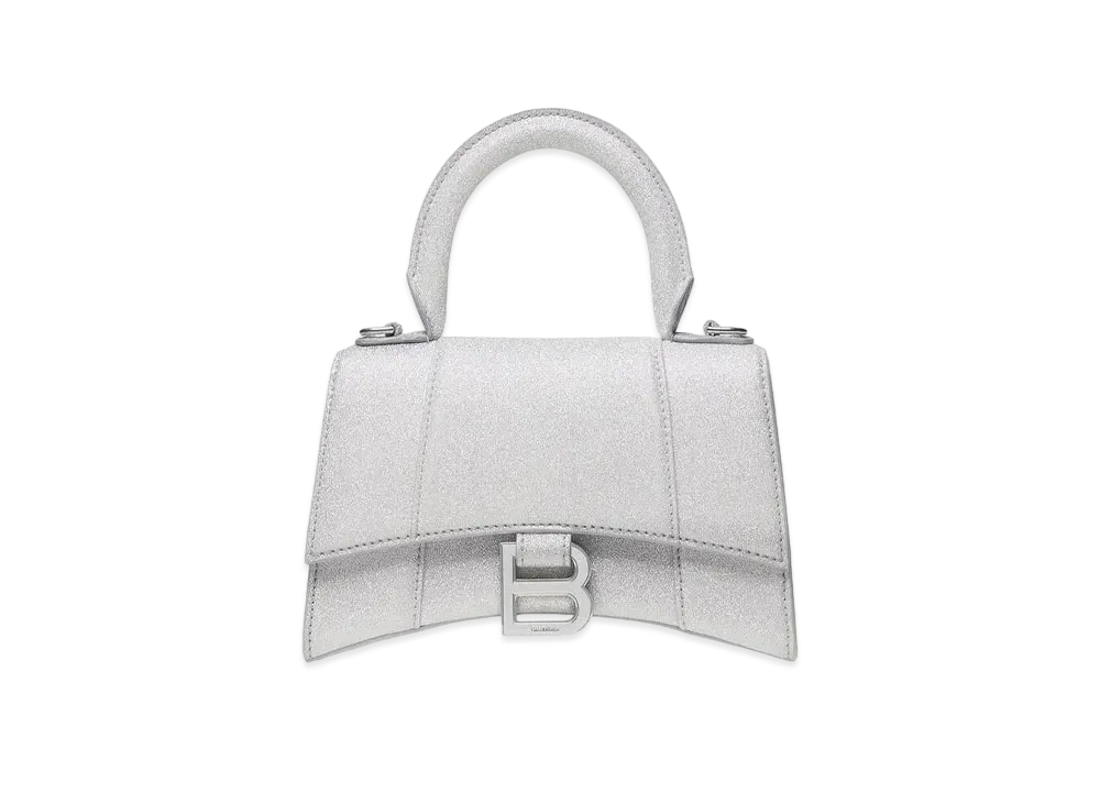 BALENCIAGA Hourglass XS Handbag Sparkling Fabric "Silver"