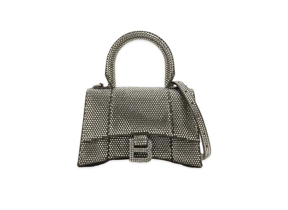 BALENCIAGA Hourglass XS Handbag With Rhinestones "Grey/Silver"
