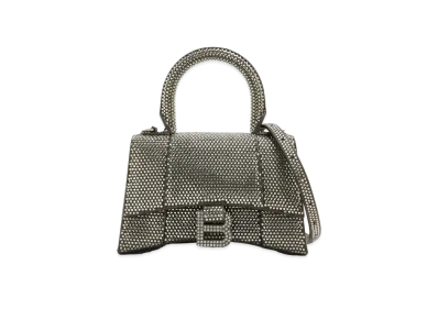 BALENCIAGA Hourglass XS Handbag With Rhinestones "Grey/Silver"