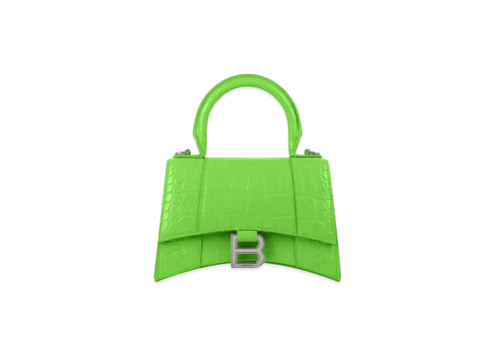 BALENCIAGA Hourglass XS Croco Embossed Bag "Bright Green"