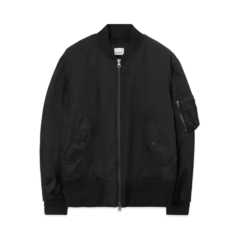 Burberry Men's Oak Leaf Crest Nylon Bomber Jacket "Black"