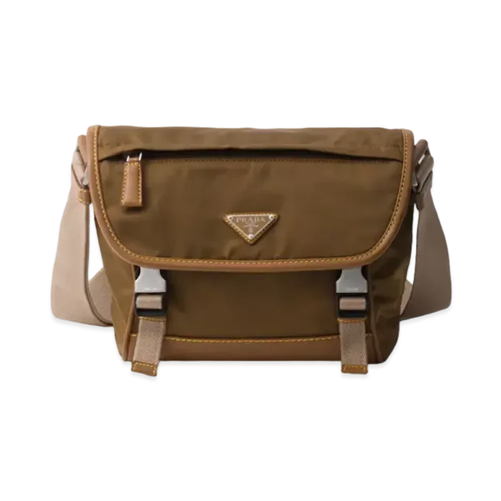 PRADA Re-Nylon and Leather Shoulder Bag "Brown"
