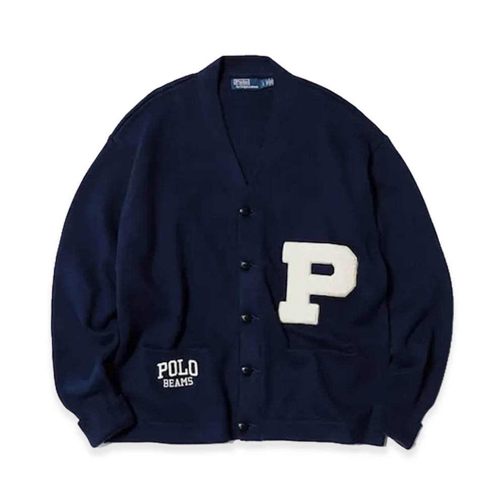 BEAMS x Polo Ralph LS V-Neck Varsity Cardigan "Newport Navy"