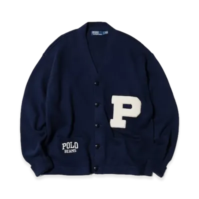 BEAMS x Polo Ralph LS V-Neck Varsity Cardigan "Newport Navy"