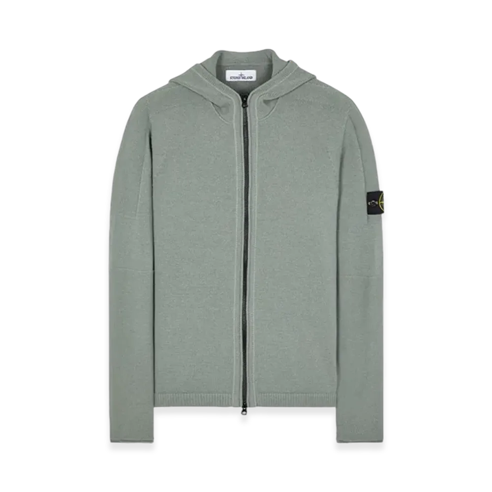 Stone Island 509A3 Lambswool Hooded Cardigan Knit - 23FW "Sage Green"