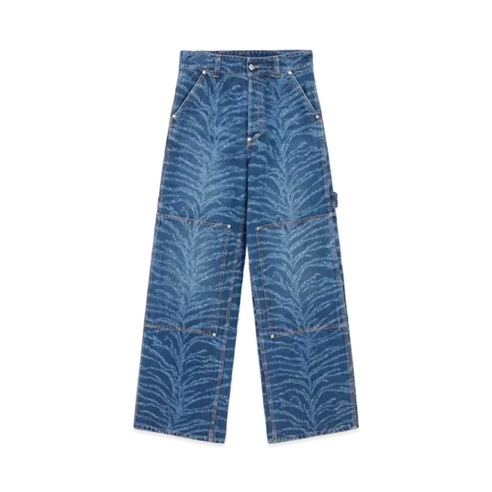 STELLA McCARTNEY Tiger Pattern High-Rise Straight Leg Cargo Jeans "Blue Denim"