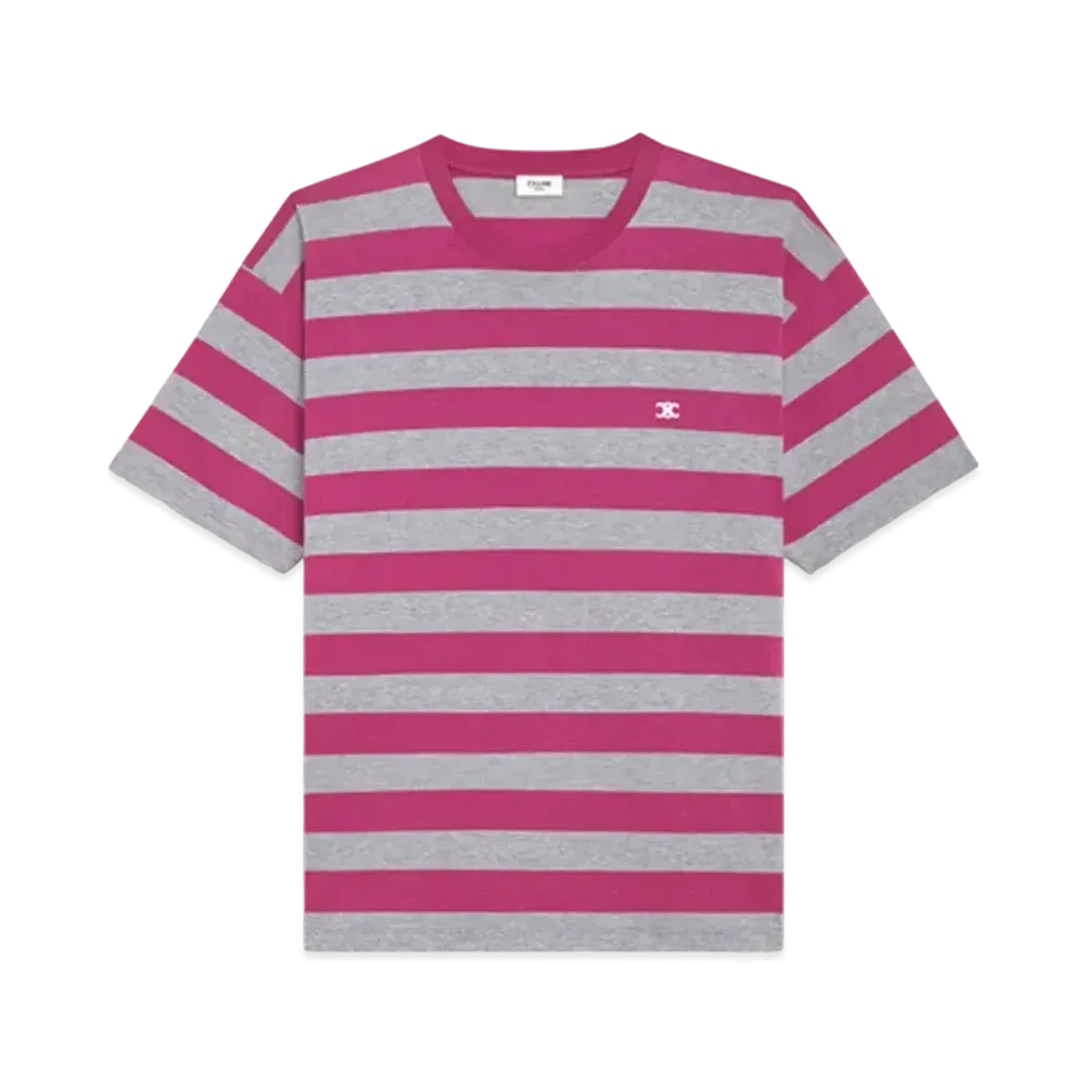 CELINE Loose Striped T-Shirt / Cotton "Fuchsia/Gray"