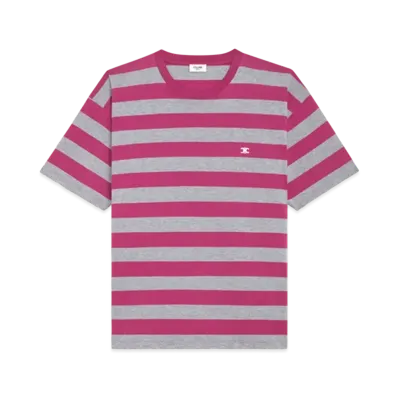 CELINE Loose Striped T-Shirt / Cotton "Fuchsia/Gray"