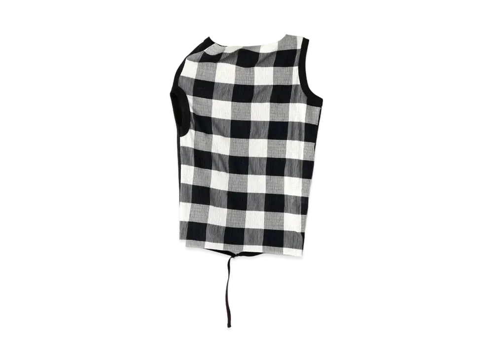 Yohji Yamamoto Y's GINGHAM SHIRRING X30/- OFF NECK T "Black/Whit"