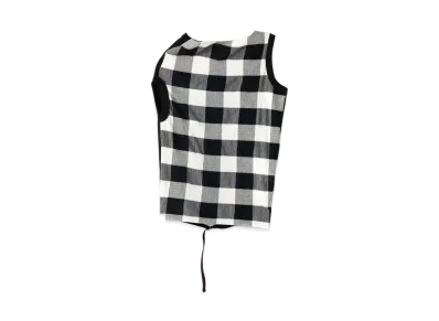 Yohji Yamamoto Y's GINGHAM SHIRRING X30/- OFF NECK T "Black/Whit"