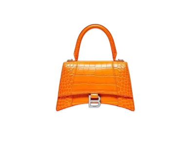 BALENCIAGA Hourglass Small Handbag Crocodile Embossed "Orange"