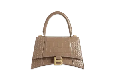 BALENCIAGA Hourglass Small Handbag Embossed Crocodile "Dark Grey"