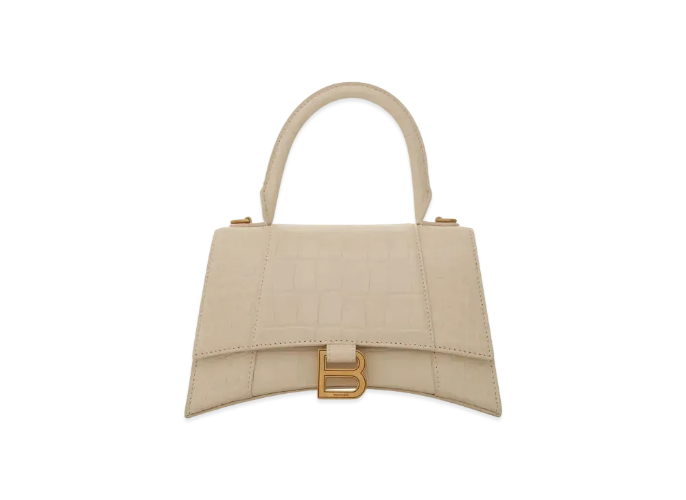 BALENCIAGA Hourglass XS Croco Embossed Bag "Light Brown"