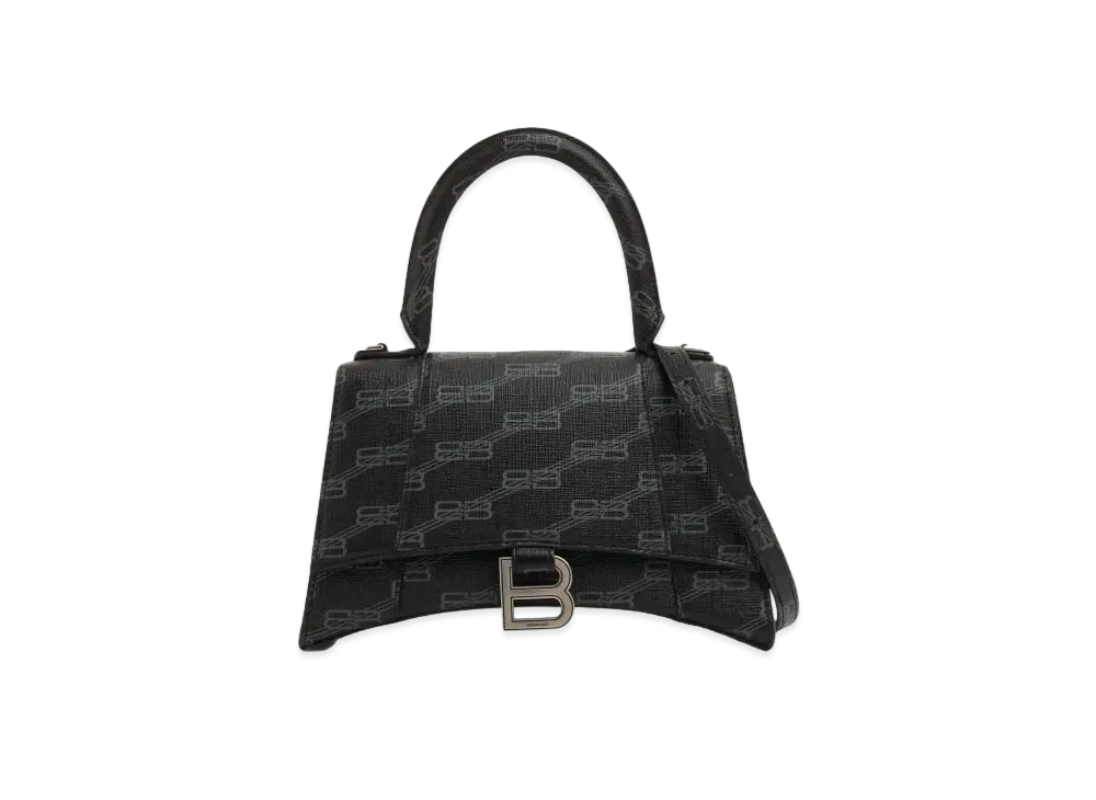 BALENCIAGA Hourglass Small Handbag BB Monogram Coated Canvas "Black"