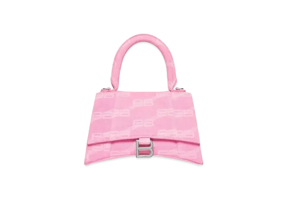 BALENCIAGA Hourglass Small Denim BB Monogram Handbag "Pink"
