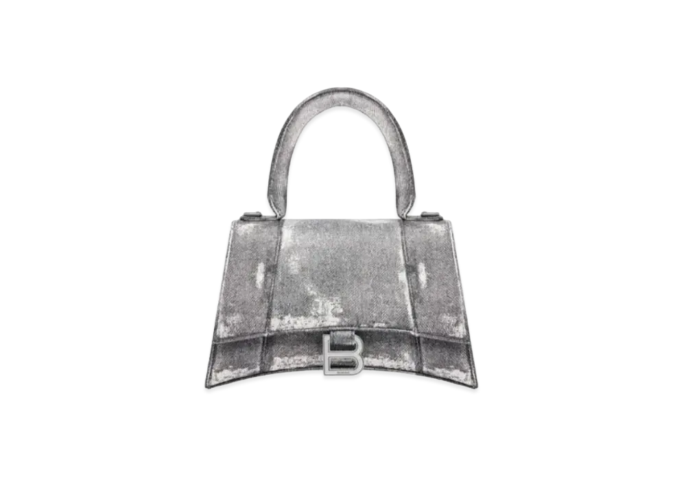 BALENCIAGA Hourglass Small Denim Print Handbag "Grey"