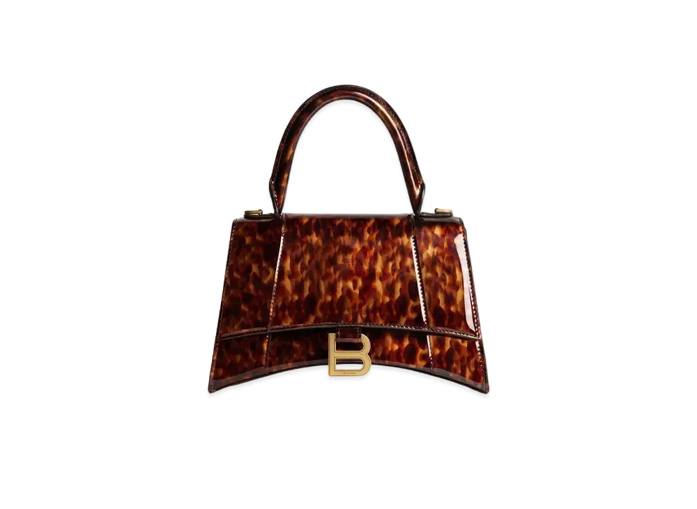 BALENCIAGA Hourglass Small Handbag Tortoise Shell Print "Brown"
