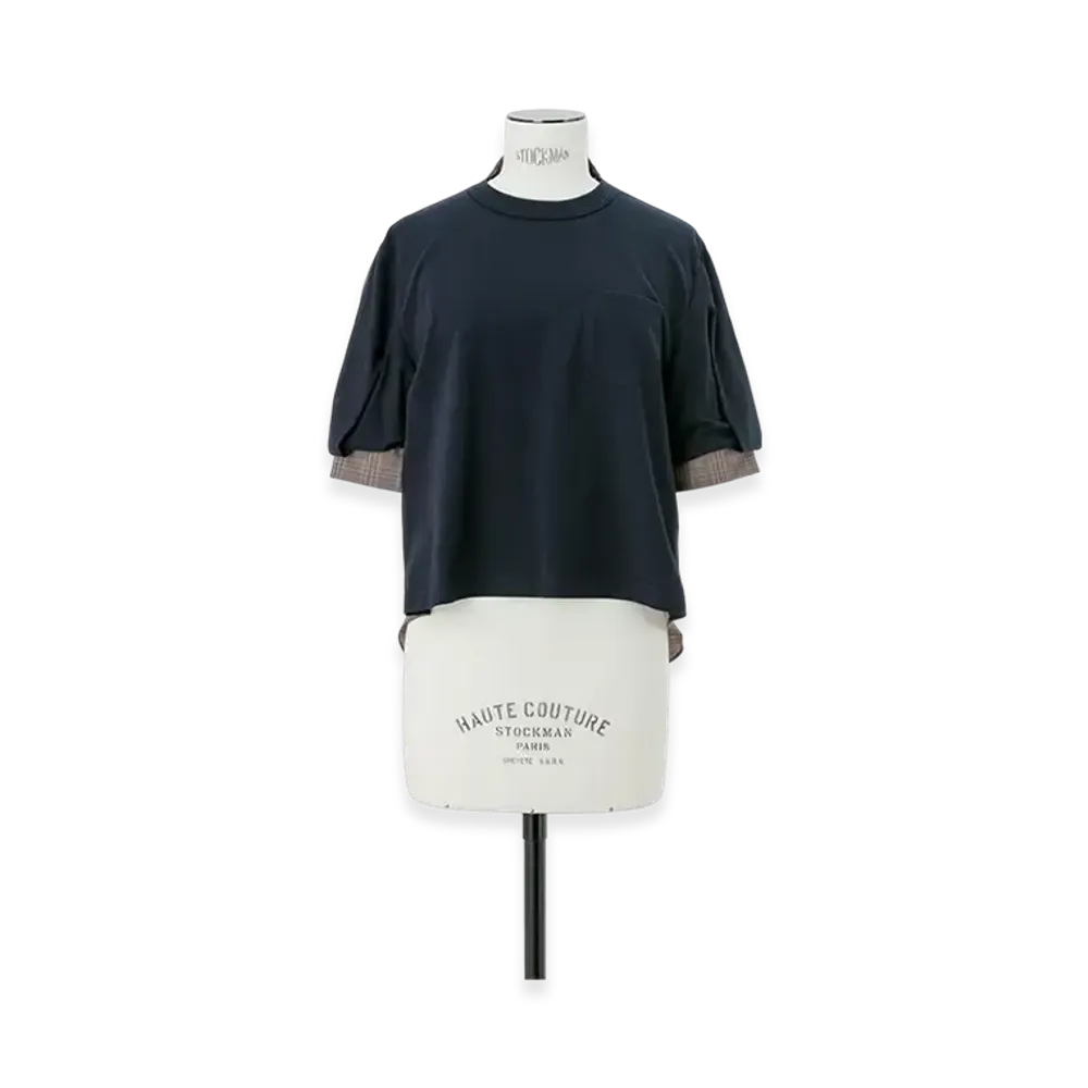 sacai Spun Organza x Cotton Jersey T-Shirt "Brown Check"
