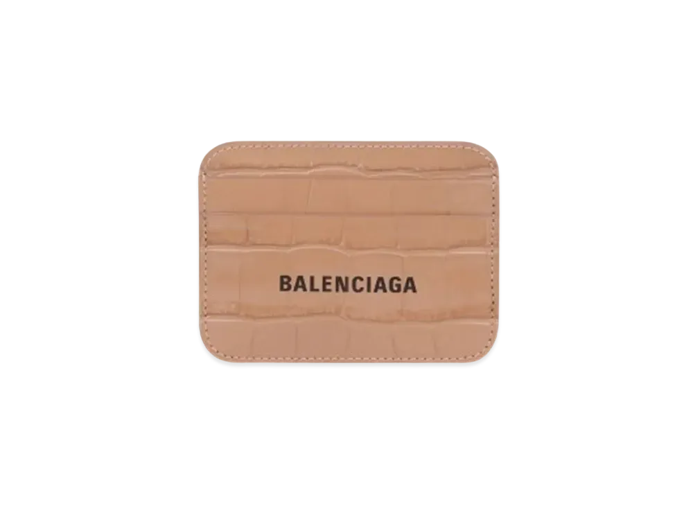 BALENCIAGA Shiny Crocodile Embossed Cash Card Holder "Beige"