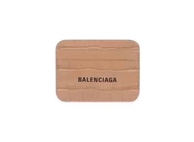 BALENCIAGA Shiny Crocodile Embossed Cash Card Holder "Beige"