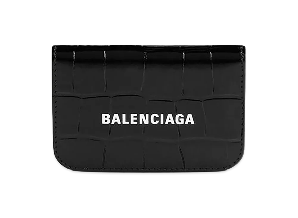 BALENCIAGA Women's Cash Mini Wallet Shiny Crocodile Embossed Calfskin "Black"