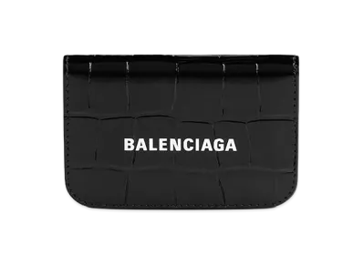 BALENCIAGA Women's Cash Mini Wallet Shiny Crocodile Embossed Calfskin "Black"