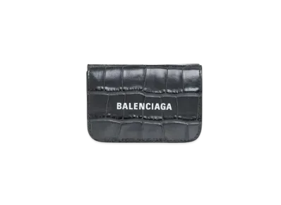 BALENCIAGA Cash Mini Wallet Shiny Crocodile-Embossed Calfskin "Black"