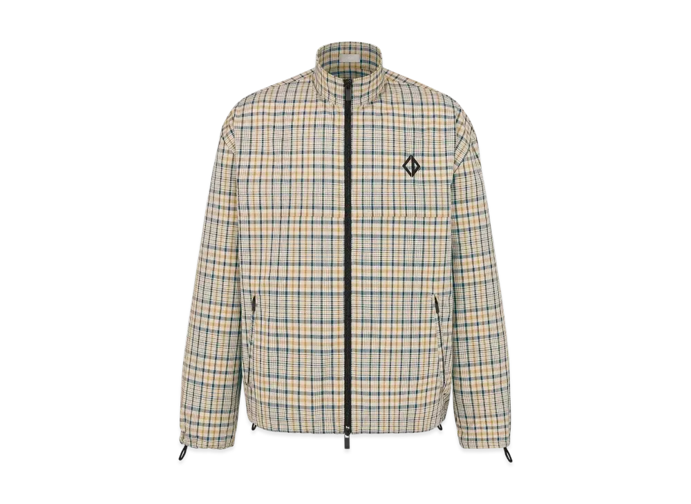 Dior Men's Zipped Shirt with CD Diamond Embroidery Tartan Cotton Blend "Beige"