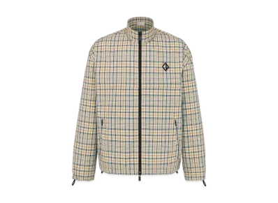 Dior Men's Zipped Shirt with CD Diamond Embroidery Tartan Cotton Blend "Beige"