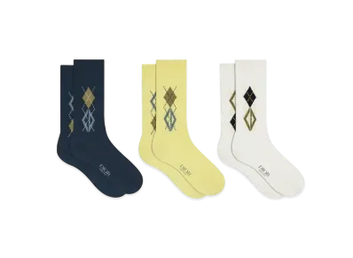 Dior Set of CD Diamond Socks Cotton Blend "Yellow/Navy Blue/White"