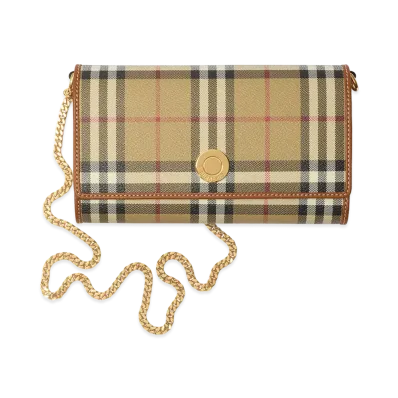 Burberry Women's Check Wallet With Chain Shoulder Strap "Beige"