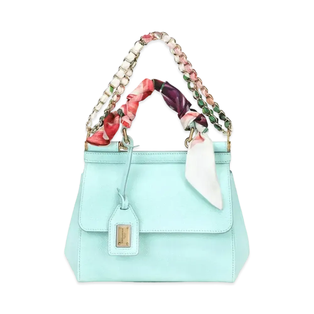 Dolce&Gabbana Sicily Bag Small Dauphine Calfskin Scarf "Blue"