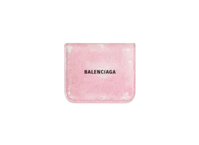 BALENCIAGA Cash Flap Coin Card Holder Denim Print "Pink"