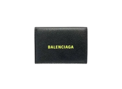 BALENCIAGA Logo Cash Mini Ring Wallet "Black/Yellow"