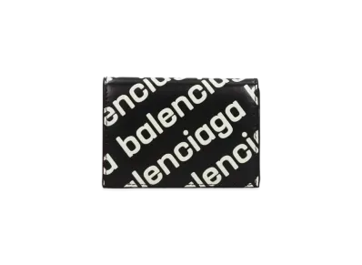 BALENCIAGA Cash Wallet Glow In the Dark Allover Logo Printed Smooth Calfskin "Black"